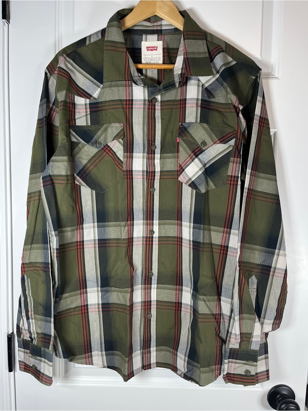 Levi's Olive and Red Plaid Button-Down Shirt